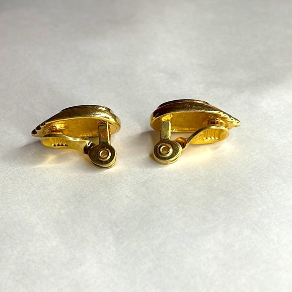 Vintage Gold and Blue Enamel Clip On Earrings - Picture 2 of 2